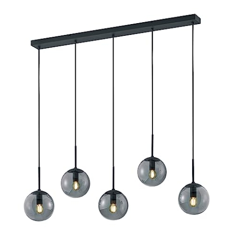 Trio Leuchten Pendelleuchte Balini 308500542, Metall Anthrazit, Glas rauchfarbig, exkl. 5x E14