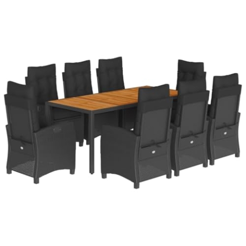 vidaXL Garten Essgruppe 9-TLG., Gartenmöbel Set Tisch mit 8 Stühle, Gartengarnitur mit Kissen, Sitzgruppe Essgarnitur Terrasse, Schwarz Poly Rattan