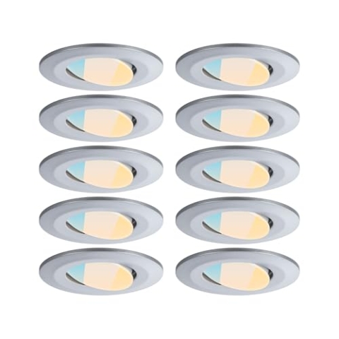 Paulmann 98199 LED Einbauleuchte Calla 10er-Set schwenkbar IP65 rund 90mm 30° 10x550lm White Switch Chrom matt Einbaustrahler