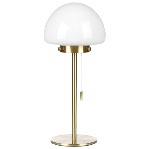 Minimalistische Tischleuchte mit Zugschalter Lampenschirm aus Glas mit Metallsockel Gold Moruga