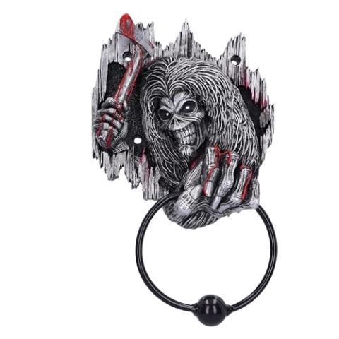 Nemesis Now Iron Maiden Killers Türklopfer, 21,5 cm, Harz, Silber, offiziell lizenziertes Iron Maiden Merch, Eddie Türklopfer, beschwerter Metallring, gegossen aus feinstem Harz, fachmännisch