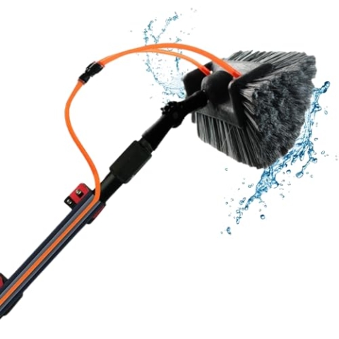 Aquascopic Teleskopstange mit interner Wasserspender und Bürste mit 5 Flächen – Fensterputzer längenverstellbar – Bis zu 3.6m – Fensterreiniger für Sonnenkollektoren - Interner Wasserschlauch