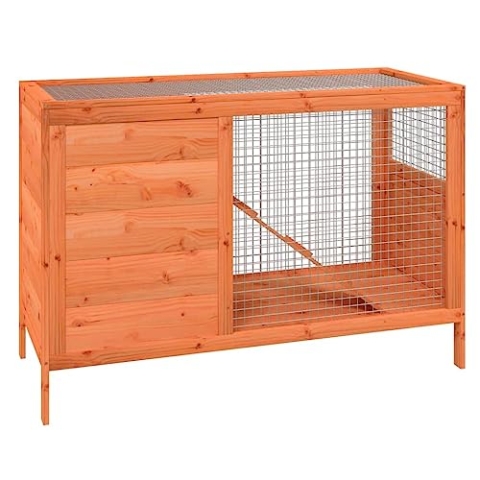 vidaXL Kaninchenstall, Hasenstall mit wasserfestem Dach, Kaninchenkäfig für Außenbereich, Kleintierstall Kleintierhaus, Braun Massivholz Kiefer