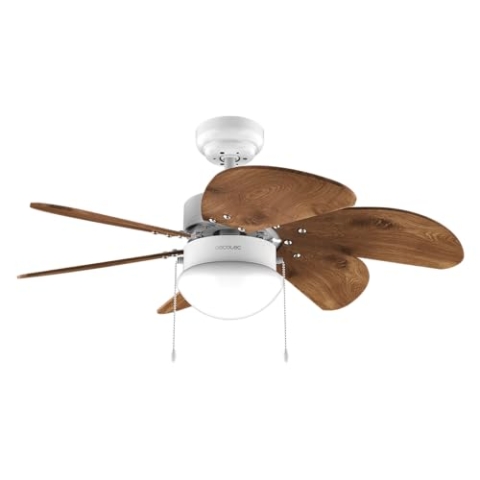 Cecotec Deckenventilator mit Licht EnergySilence Aero 365 Weiß&Holz 50W, Durchmesser 36" (92cm), 3 Geschwindigkeiten, 6 umschaltbare Flügel, Winter-Sommer-Modus, Einzelgebrauch, Kettenschalter