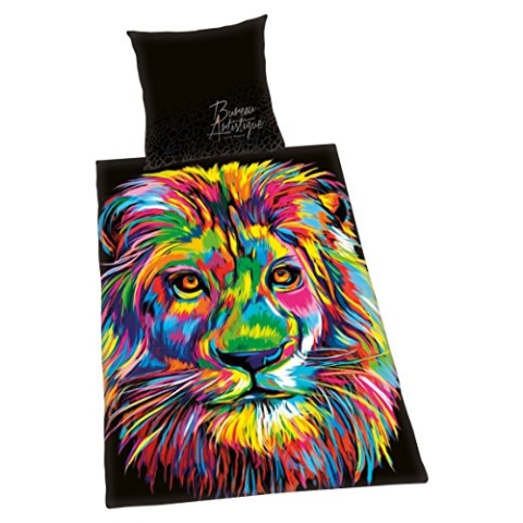 Herding BUREAU ARTISTIQUE Bettwäsche-Set Löwe, Wendemotiv, Bettbezug 140 x 200 cm, Kopfkissenbezug 70 x 90 cm, Baumwolle/Satin