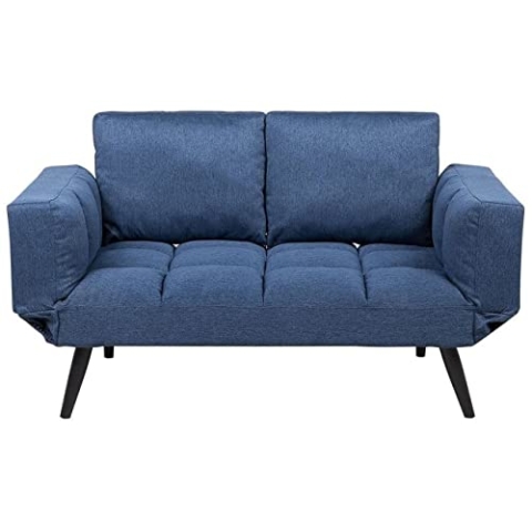 Beliani Modernes Schlafsofa Marineblau mit Polsterbezug verstellbaren Armlehnen Brekke