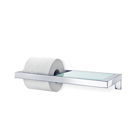 blomus -MENOTO- WC-Rollenhalter aus poliertem Edelstahl, praktische (Telefon-) Ablage, Klopapierhalter, Toilettenpapierhalter, exklusives Badaccessoire (H / B / T: 5 x 15,5 x 32 cm, Edelstahl, 68832)