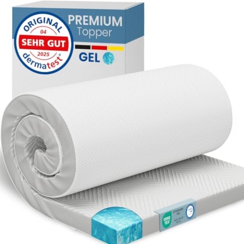 ELONEO Gel Topper 160x200cm, Matratzentopper aus 5 cm hohem Gel-Memory- Schaum, atmungsaktiver 3D-Netz Bezug, Bequeme Matratzenauflage für Bett und Boxspringbett inkl. Eckschlaufen