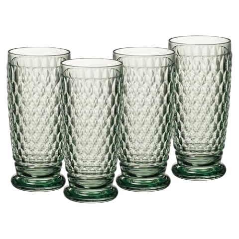 Villeroy & Boch Boston Coloured Longdrinkgläser Green 4er Set, 400 ml, Farbige Trinkgläser mit Facettenmuster, Kristallglas für Cocktails, Spülmaschinengeeignet, Grün