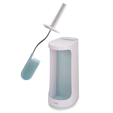 Joseph Joseph Flex Plus - Hygienische Silikon-Toilettenbürste mit extragroßem Aufbewahrungsbehälter, Anti-Tropf- und Anti-Verstopfungs-Kopf - Blau/Weiß, X-Large