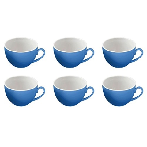 Ritzenhoff & Breker Doppio Kaffeetassen, 6er Set, Kaffee Obertassen mit farbigem Rand, Teetassen für buntes Mix & Match, Porzellan, Indigo Blau, 200 ml, 063882
