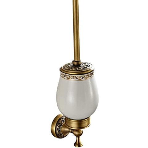 Weare Home Kupfer Toilettenbürste und Keramik Glas Form Halter Set mit Einschnitt, Minimal Klassic Bad Set Retro Solide Klassic Bronze Beschichtung Wandmontage Haltbar Badzubehör Badausstattung