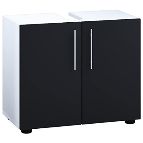 VCM Holz Waschbeckenunterschrank | Badschrank | Maße: H. 51 x B. 60 x T. 30 cm | 2 Drehtür | modernes Badezimmermöbel - Flandu ll Weiß/Schwarz