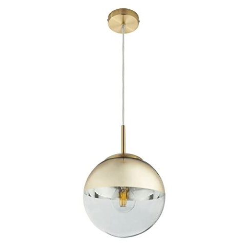 Pendelleuchte VARUS mit Glaskugel aus Klarglas & Goldfarben, Ø 20cm