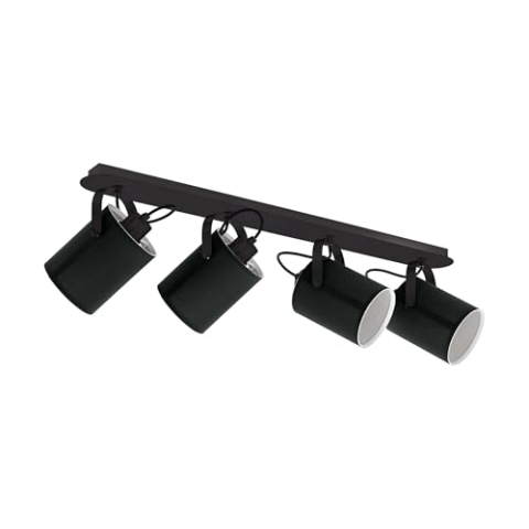 EGLO Deckenlampe Villabate, 4 flammige Deckenleuchte, Klassisch, Deckenstrahler aus Stahl und Textil, Wohnzimmerlampe in Schwarz, Weiß, Küchenlampe, Spots mit E27 Fassung
