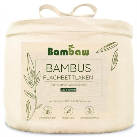 Elfenbein Bettlaken ohne Gummizug aus Bambus | Kühlende 180x290 cm Bambus Bettwäsche | Allergiker Bettwäsche | Angenehme Bettwäsche Kühlend | Betttuch ohne Gummi | Bettlaken | Bambaw