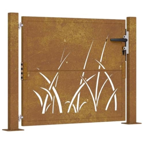 vidaXL Gartentor, Gartentür mit Gras-Design, Abschließbar Hoftor Eingangstor für Garten Terrasse, Tor Zauntor Gartenpforte, 105x80 cm Cortenstahl