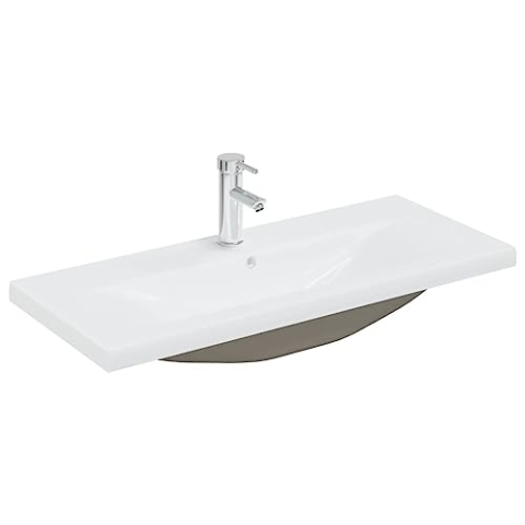 vidaXL Einbauwaschbecken mit Wasserhahn Waschbecken Waschtisch Aufsatzwaschbecken Waschplatz Handwaschbecken 91x39x18cm Keramik Weiß
