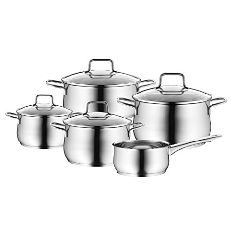 WMF Mattea Topfset Induktion 5-teilig, Kochtopf Set mit Glasdeckel, Cromargan Edelstahl poliert, Induktions Töpfe Set unbeschichtet