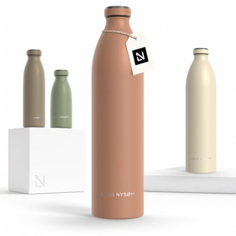 LARS NYSØM Edelstahl Trinkflasche 350ml, 500ml, 750ml, 1L, 1 5 liter | Thermosflasche Kohlensäure geeignet | Auslaufsichere Wasserflasche für Sport, Outdoor, Schule (Blush Rose, XL 1500ml)
