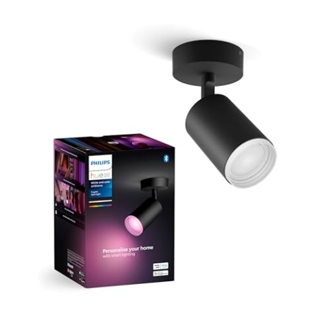 Philips Hue White & Color Ambiance Fugato 1er Spot, schwarz 1x350lm, dimmbar, 16 Mio. Farben, steuerbar via App, kompatibel mit Amazon Alexa (Echo, Echo Dot), neue Generation