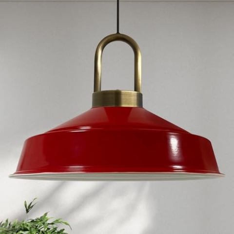bamyum Asletl-Lock Hängelampe Industrial aus Metall Ø40 cm, Küchenlampe Vintage, Hängelampe Esstisch E27, Pendelleuchte Esstisch, Wohnzimmerlampe Hängend Vintage, Pendelleuchte Rot