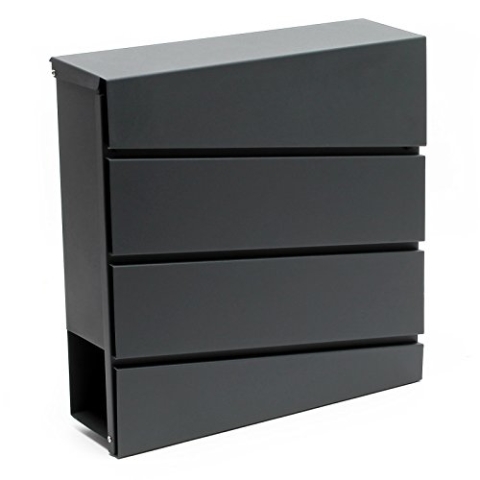 Wiltec Designer Briefkasten V16 Anthrazit 370 x 105 x 370 mm, Wandbriefkasten mit Schloss und Zeitungsrolle, Postkasten aus pulverbeschichtetem Stahl