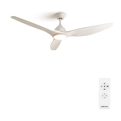 CREATE / WINDSAIL/Deckenventilator XL Weiß mit Beleuchtung und Fernbedienung/AC-Motor, Leise, Programmierbar 1h bis 4h, 2 Höhen, Ø163cm, 90W