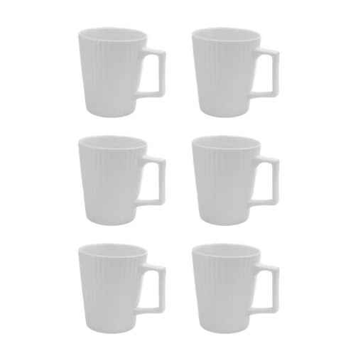 INTIRILIFE 6x Kaffee Tasse in Weiß mit 400 ml Füllmenge - 12.5 x 7.1/9.4 x 10.5 cm - Tee Tasse mit gerilltem Muster, Becher mit Henkel, Trinkbecher für Kaffee, Tee, Milch, Kakao und vielem mehr