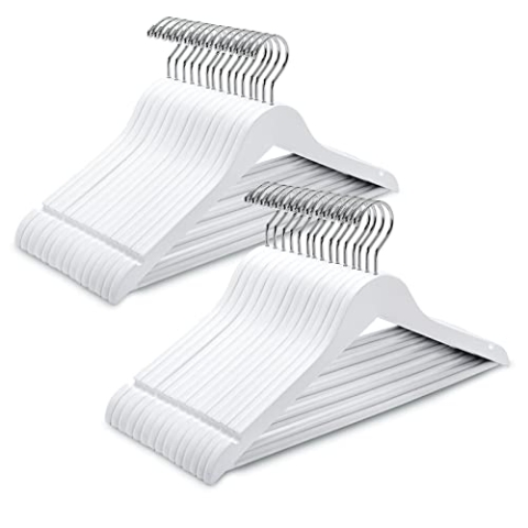 Amber Home 20 Stück 44,5cm Weiß Kleiderbügel aus Holz mit Stange und Nut, Robust Aufhänger für T-Shirt Hemd Anzug Mantel Kleid Hochzeit Trägertop