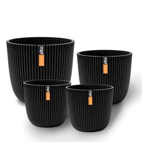 Capi Europe - Geschenkset Blumentopf Kugel Groove 'Made with' Textil schwarz - Set M - Blumentöpfe für drinnen und draußen - Hergestellt aus recycelten Materialien