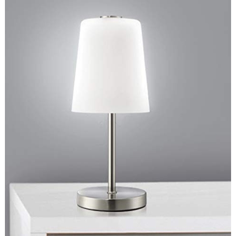 Trango 2017-95T stufenlos dimmbar LED Schreibtischlampe in Nickel matt mit satinierte Glasschirm*BOSTON* Tischleuchte, Nachttisch & Fensterbank Lampe inkl. je 1x 5 Watt LED Modul 3000K warmweiß