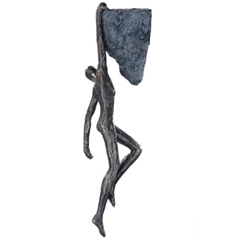 Casablanca modernes Design Casablanca Deko Figur Skulptur hängend aus Kunstharz - Rückblick Perspektive - mit Spruchanhänger - Farbe: Bronze - Höhe 27 cm