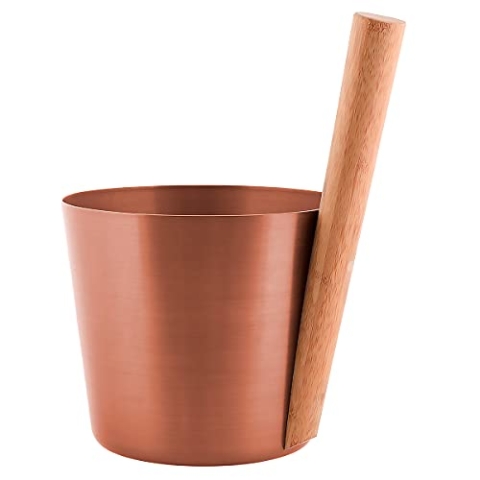 Rento - Saunakübel, Aufgusseimer, Saunaeimer - Aluminium mit Bambusholz - Farbe: Kupfer - 5 Liter - Höhe: 35 cm/Durchmesser: 23 cm
