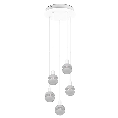 Trio Leuchten Pendelleuchte Mela 313100531, Metall Weiß matt, Glas weiß/klar, exkl. 5x E14