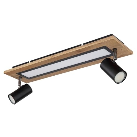 GLOBO LED Deckenleuchte Deckenlampe Wohnzimmerleuchte Esszimmerlampe, Holz Metall schwarz MDF, Spotleuchte verstellbar Memoryfunktion, 18W 3000K warmweiß 1200lm, L 60 cm