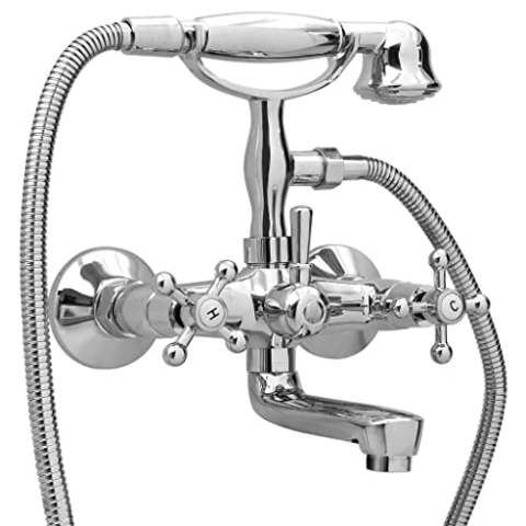 vidaXL 2-Griff Badewannenarmatur Handbrause Retro-Stil Wanne Mischbatterie Wasserhahn Badewannen Armatur Set Wannenarmatur Verchromt