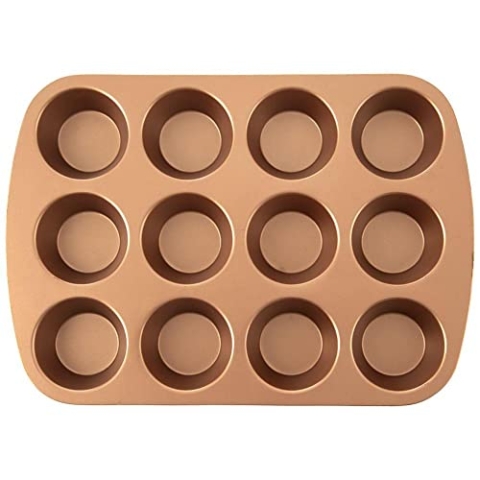 orion group Backform Backblech für 12 Muffins Muffinform groß 36x25,5x3,5 cm antihaftbeschichtet in Kupferfarbe MARISSA