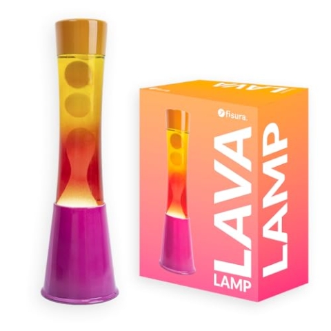 FISURA - Lavalampe in Rosa-Orange-Verlauf. Rosa Basis, Glas mit Verlaufseffekt und orangefarbener Deckel. Entspannende Wirkung. Mit Ersatzglühbirne. 11 cm x 11 cm x 39,5 cm.