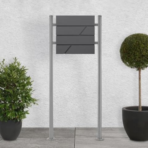 ECD Germany Standbriefkasten mit Zeitungsfach, Design Briefkasten mit Pfosten, Briefkastenanlage, Briefkastenständer Silber Höhe 120cm, Postkasten Anthrazit 37x11x37cm, Edelstahl, Pulverbeschichtung