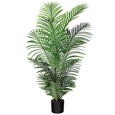 Fopamtri Kunstpflanzen Groß Areca Kunstpalme 120 cm im Topf Künstliche Pflanze Tropical Hawaii Grün Fake Plant für Schlafzimmer Büro Garten Hochzeit Party Deco (1 Stück)