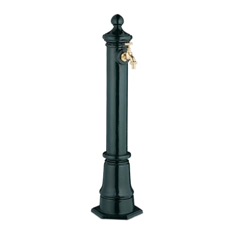 Relaxdays Standbrunnen antik, Wasserhahn, HBT: 80x18x20,5 cm, Wasserzapfsäule Garten, Terrasse, Zierbrunnen, dunkelgrün