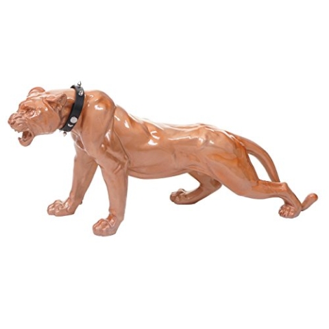 Mendler Deko Figur Leopard 59cm, Polyresin Skulptur Panther, In-/Outdoor - antik Hochglanz mit Halsband