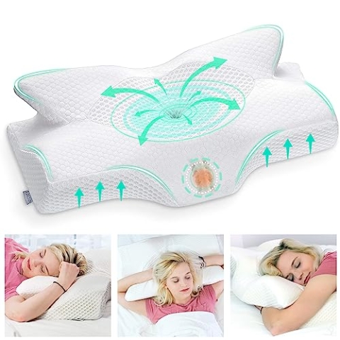 Elviros Orthopädisches Kissen aus Memory Foam, Seitenschläferkissen Nackenstützkissen Kopfkissen Ergonomisches Schlafkissen 64 x 12,5/10,5 x 38cm
