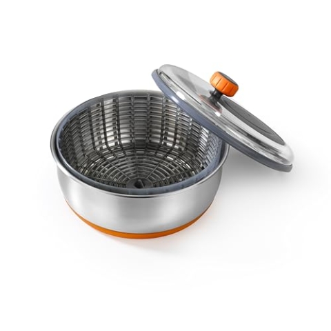 BRA Efficient Salatschleuder, Edelstahl 18/10 mit rutschfester Silikonbasis, Fassungsvermögen 4 l, geeignet als Servierschüssel