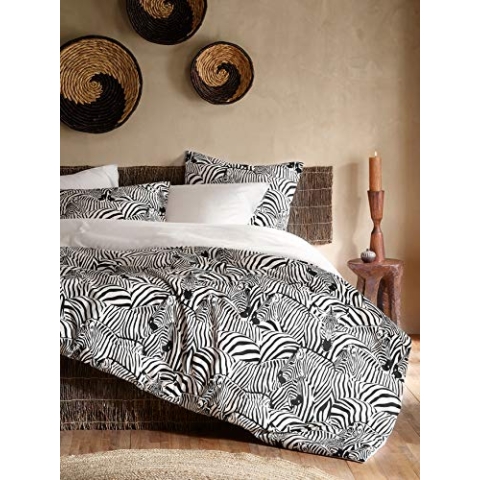 De Witte Lietaer Zebra Bettwäsche, Bettbezug und Kissenbezüge, Baumwolle, Weiß – Schwarz, 240 x 220 cm