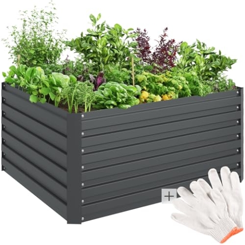 tectake® Hochbeet Metall, Hochbeete-Kit für Beet, Hochbeet Garten, wetterfest, Pflanzkasten, Kräuterbeet, Frühbeet, Gemüsebeet, Pflanzenbeet, zur Anzucht, als Blumenkasten - 650l, 120 x 100 x 56 cm