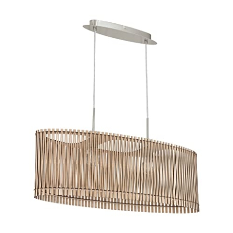 EGLO Pendelleuchte Sendero, Hängelampe Boho, Hängeleuchte aus Stahl in Nickel-Matt, Holz in Ahorn, Esstischlampe Natur, Wohnzimmerlampe hängend mit E27 Fassung, 77,5 cm