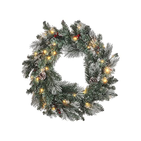 Beliani Weihnachtskranz Grün mit LED-Beleuchtung Schnee bedeckt ⌀ 40 cm Wapta