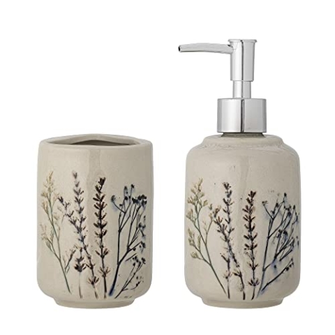 Bloomingville Bea Sefenspender und Becher Set aus Steingut 350ml, 400ml, 82055045